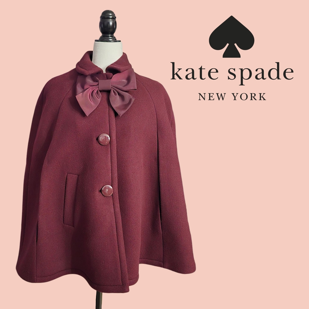 Kate Spade Burgundy Wool Cape with Bow Size S